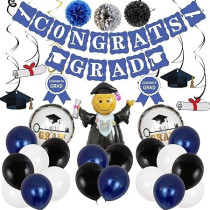 Brain Giggles Graduation Balloons Set Of 37 Pieces, Blue