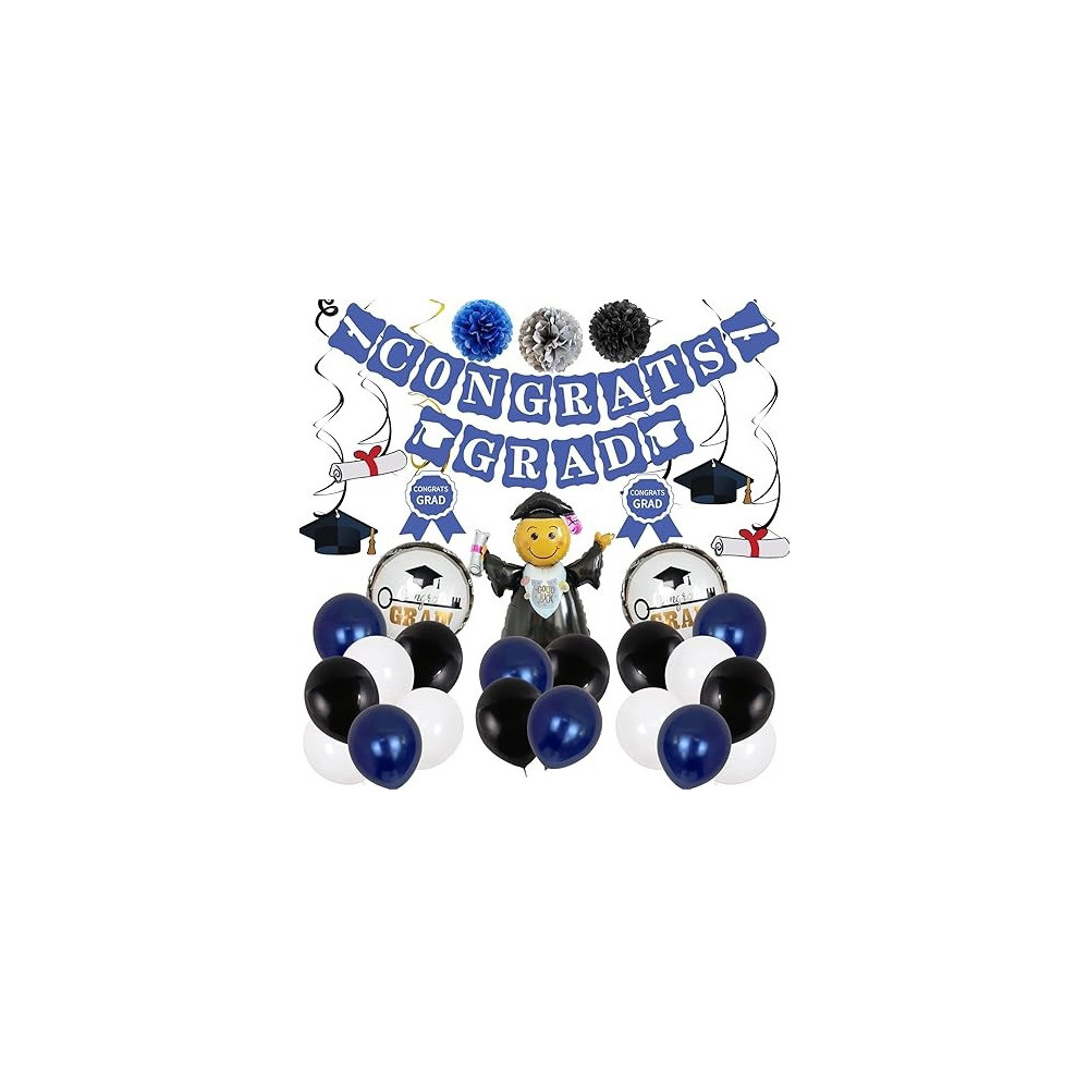 Brain Giggles Graduation Balloons Set Of 37 Pieces, Blue
