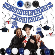 Brain Giggles Graduation Balloons Set Of 37 Pieces, Blue