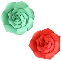 Brain Giggles 2 Pieces Green And Red DIY Rose 3D Paper Flower For Wedding Birthday Home Party Celebration