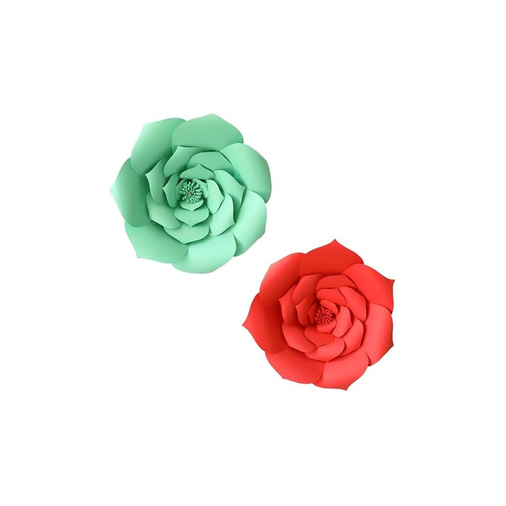 Brain Giggles 2 Pieces Green And Red DIY Rose 3D Paper Flower For Wedding Birthday Home Party Celebration