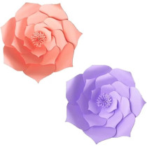 Brain Giggles 2 Pieces Light Pink And Purple DIY Rose 3D Paper Flower Decoration For Wedding Birthday Home Party Celebration