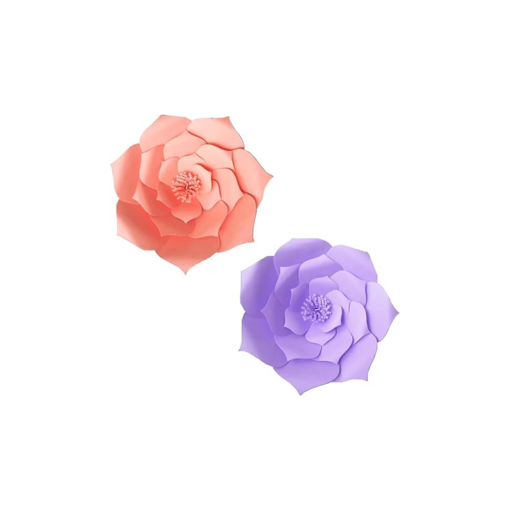Brain Giggles 2 Pieces Light Pink And Purple DIY Rose 3D Paper Flower Decoration For Wedding Birthday Home Party Celebration