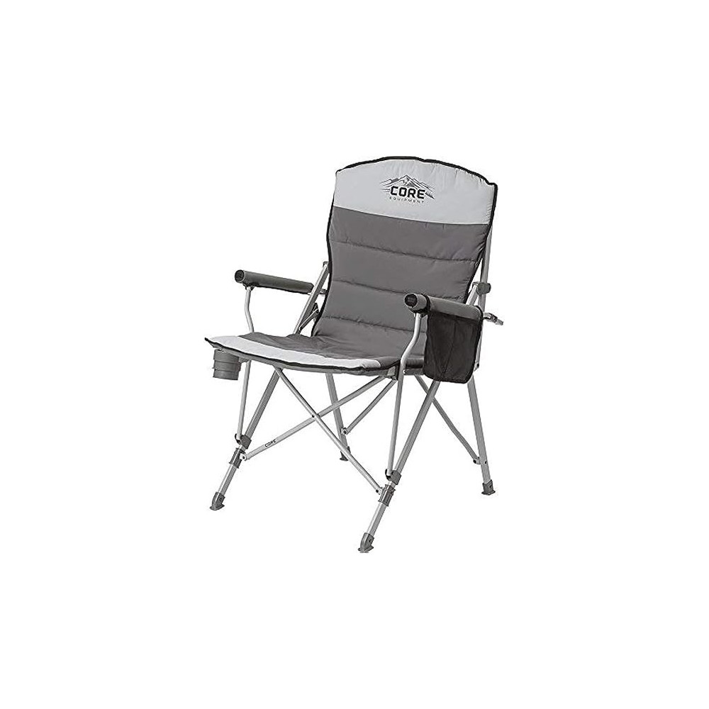 Core Equipment Alloy Steel Folding Padded Hard Arm Chair, Grey