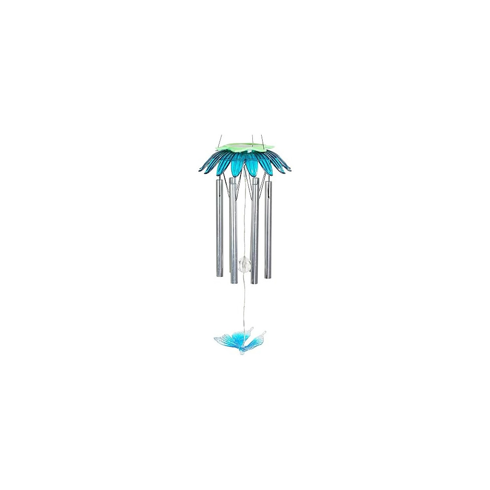 Exhart Solar Powered Blue Butterfly Wind Chime LED Lights