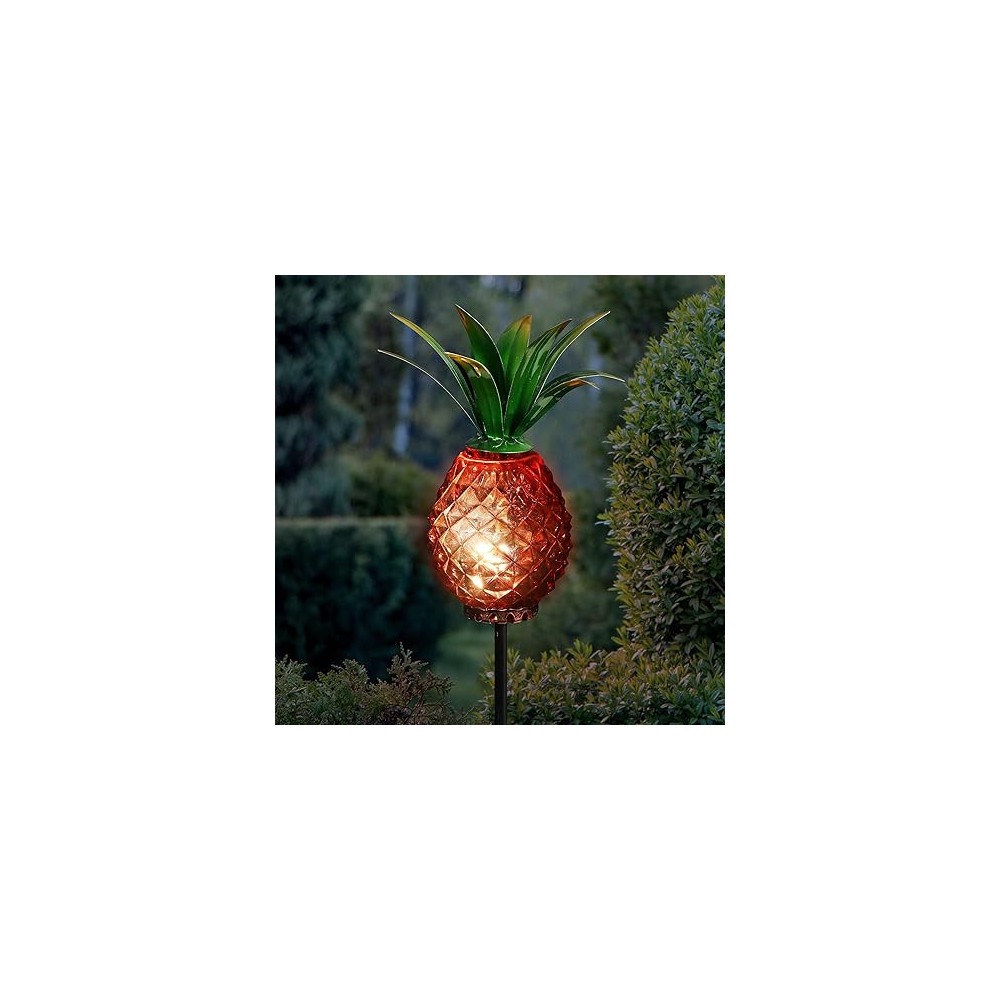 Solar Metal And Glass Pineapple Garden Stakes, Red