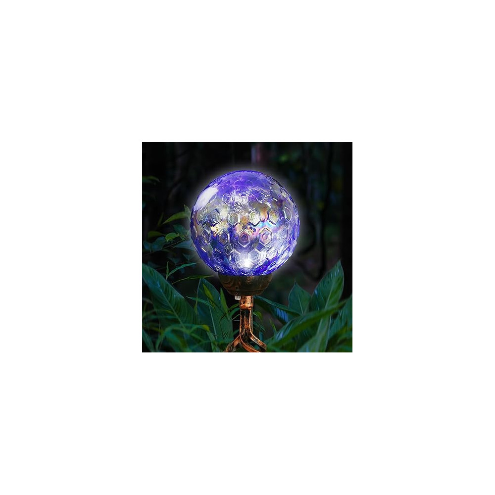 Exhart Solar Pearlized Glass Honeycomb Garden Stakes, Dark Blue