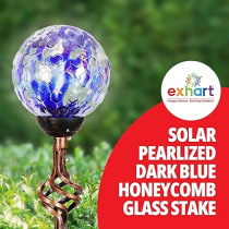 Exhart Solar Pearlized Glass Honeycomb Garden Stakes, Dark Blue
