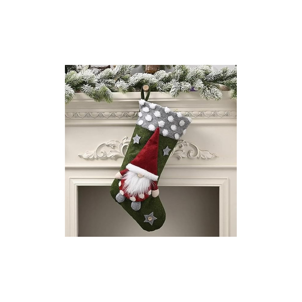 Brain Giggles Christmas Stocking With Cute Swedish Santa Design Ornaments For Christmas Decoration, Green