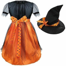 Brain Giggles Witch Costume Orange Dress With Hat For Girls For Halloween Cosplay And Fancy Dress, Small