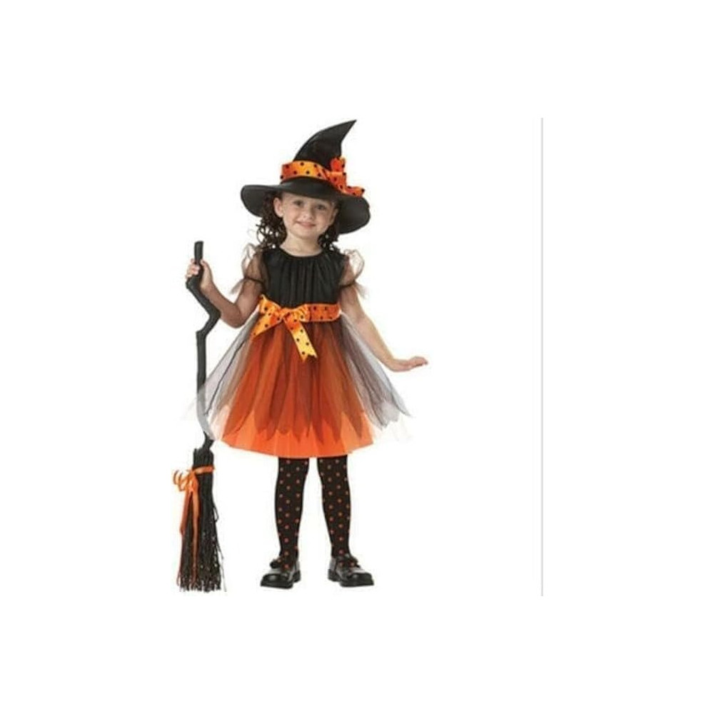 Brain Giggles Witch Costume Orange Dress With Hat For Girls For Halloween Cosplay And Fancy Dress, Medium