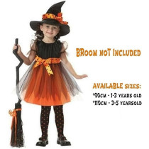 Brain Giggles Witch Costume Orange Dress With Hat For Girls For Halloween Cosplay And Fancy Dress, Medium