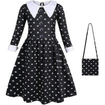 Brain Giggles Wednesday Addams Black Dress With Sling Purse Kid's Costume For Halloween, Cosplay, Fancy Dress And Party Dress, Extra Large