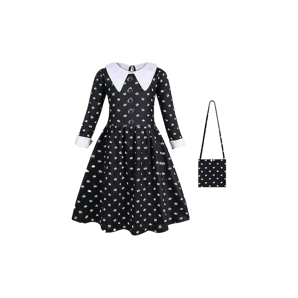 Brain Giggles Wednesday Addams Black Dress With Sling Purse Kid's Costume For Halloween, Cosplay, Fancy Dress And Party Dress, Extra Large