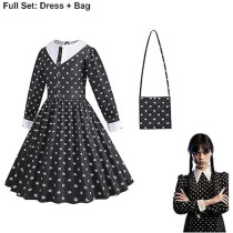 Brain Giggles Wednesday Addams Black Dress With Sling Purse Kid's Costume For Halloween, Cosplay, Fancy Dress And Party Dress, Extra Large