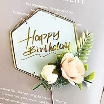 Brain Giggles Acrylic Hexagon Shape Happy Birthday Cake Topper
