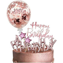 Brain Giggles Brain Giggles Happy Birthday Cake Topper, Rose Gold Cake Decoration Kit