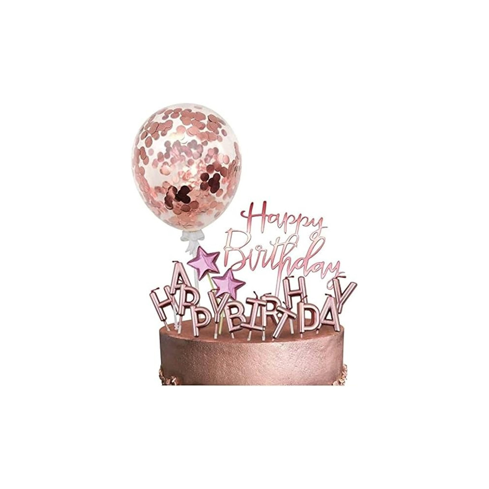 Brain Giggles Brain Giggles Happy Birthday Cake Topper, Rose Gold Cake Decoration Kit