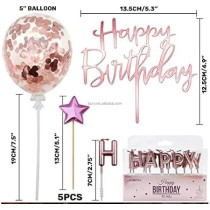 Brain Giggles Brain Giggles Happy Birthday Cake Topper, Rose Gold Cake Decoration Kit