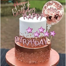 Brain Giggles Brain Giggles Happy Birthday Cake Topper, Rose Gold Cake Decoration Kit