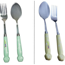 Brain Giggles Kids Cutlery Set With Case, Round Edge Stainless Steel, Bpa Free Handles, Spoon And Fork For Lunch Box, Paw Engraved Children Tableware With Portable Case, 2, Green And Yellow