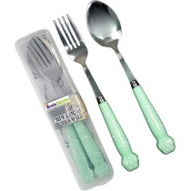 Brain Giggles Kids Cutlery Set With Case, Round Edge Stainless Steel, Bpa Free Handles, Spoon And Fork For Lunch Box, Paw Engraved Children Tableware With Portable Case, 2, Green And Yellow