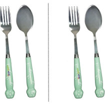 Brain Giggles Kids Cutlery Set With Case, Round Edge Stainless Steel, Bpa Free Handles, Spoon And Fork For Lunch Box, Paw Engraved Children Tableware With Portable Case, 2, Green
