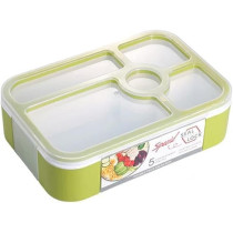 Brain Giggles Bento Lunch Box -Leakproof, Bpa-Free, Airtight Tiffin With Spoon And Fork- 5 Compartments, 1100Ml, Microwave Safe Bento Box For Kids And Adults, Ideal For School And Office, Green