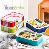 Brain Giggles Bento Lunch Box -Leakproof, Bpa-Free, Airtight Tiffin With Spoon And Fork- 5 Compartments, 1100Ml, Microwave Safe Bento Box For Kids And Adults, Ideal For School And Office, Green