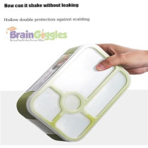 Brain Giggles Bento Lunch Box -Leakproof, Bpa-Free, Airtight Tiffin With Spoon And Fork- 5 Compartments, 1100Ml, Microwave Safe Bento Box For Kids And Adults, Ideal For School And Office, Green