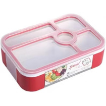 Brain Giggles Bento Lunch Box -Leakproof, Bpa-Free, Airtight Tiffin With Spoon And Fork- 5 Compartments, 1100Ml, Microwave Safe Bento Box For Kids And Adults, Ideal For School And Office, Red