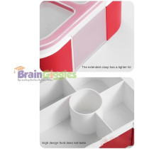 Brain Giggles Bento Lunch Box -Leakproof, Bpa-Free, Airtight Tiffin With Spoon And Fork- 5 Compartments, 1100Ml, Microwave Safe Bento Box For Kids And Adults, Ideal For School And Office, Red
