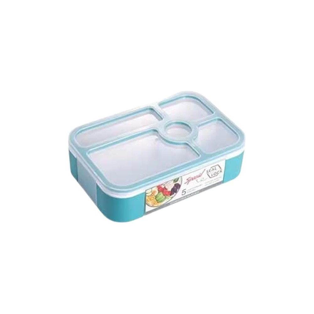Brain Giggles Bento Lunch Box -Leakproof, Bpa-Free, Airtight Tiffin With Spoon And Fork- 5 Compartments, 1100Ml, Microwave Safe Bento Box For Kids And Adults, Ideal For School And Office, Teal