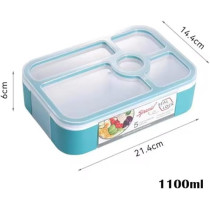 Brain Giggles Bento Lunch Box -Leakproof, Bpa-Free, Airtight Tiffin With Spoon And Fork- 5 Compartments, 1100Ml, Microwave Safe Bento Box For Kids And Adults, Ideal For School And Office, Teal