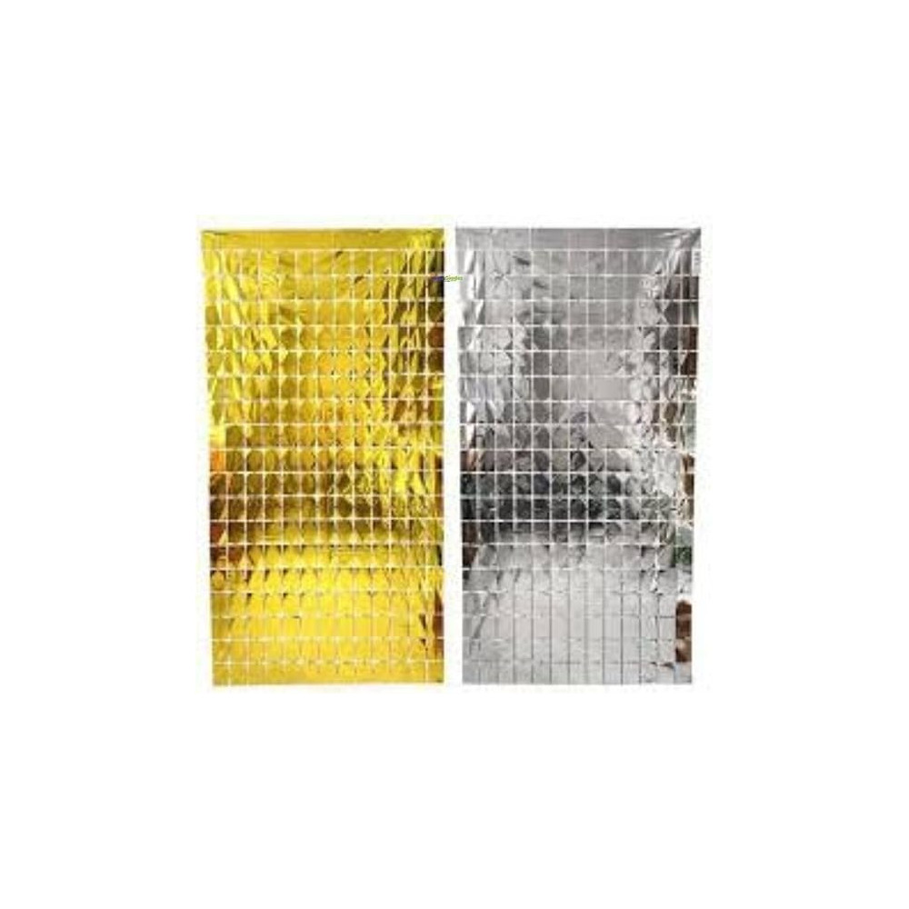 Brain Giggles Metallic Foil Curtain, Shimmering Fringe Tinsel Backdrop For Birthday Party Decoration, Pack Of 4, Gold And Silver