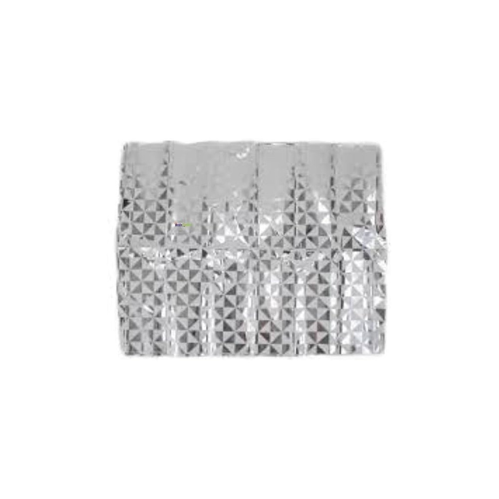 Brain Giggles Metallic Foil Curtain, Shimmering Fringe Tinsel Backdrop For Birthday Party Decoration, Pack Of 4, Silver
