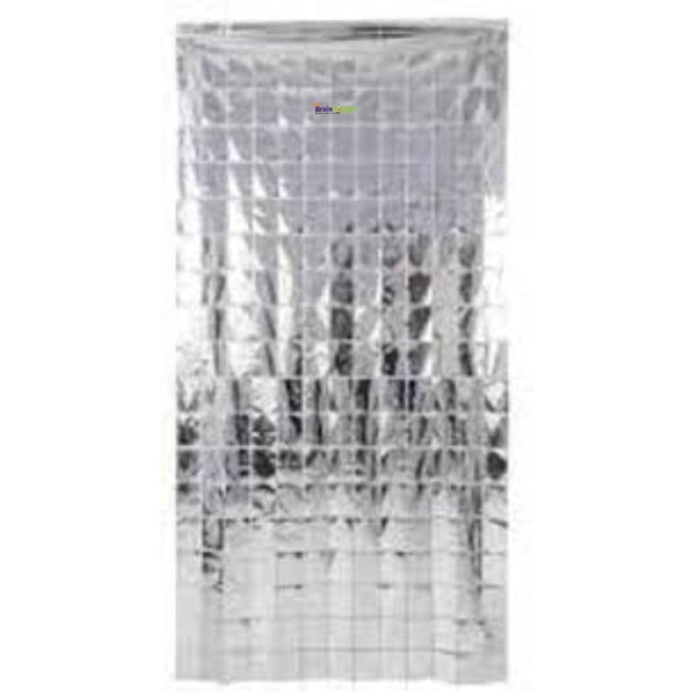Brain Giggles Metallic Foil Curtain, Shimmering Fringe Tinsel Backdrop For Birthday Party Decoration, Pack Of 3, Silver