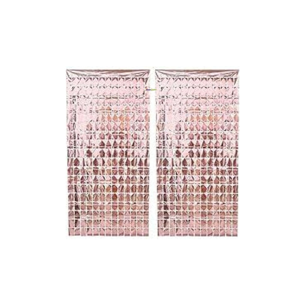 Brain Giggles Metallic Foil Curtain, Shimmering Fringe Tinsel Backdrop For Birthday Party Decoration, Pack Of 2, Rose Gold