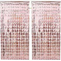 Brain Giggles Metallic Foil Curtain, Shimmering Fringe Tinsel Backdrop For Birthday Party Decoration, Pack Of 1, Rose Gold