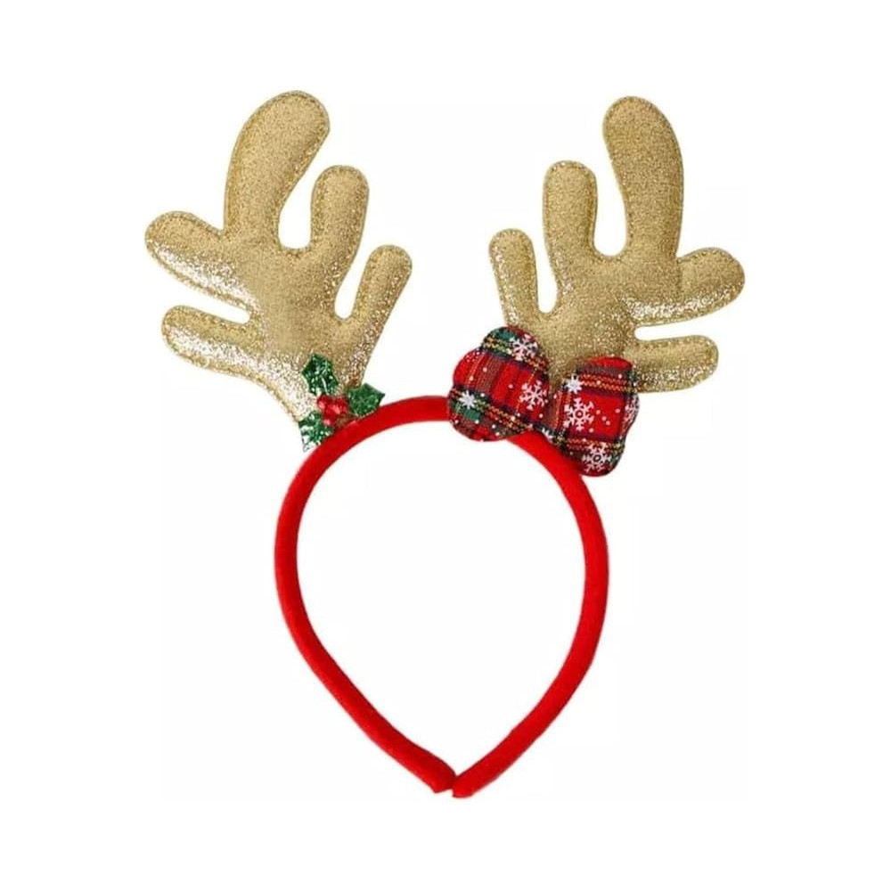 Brain Giggles Christmas Headband For Kids And Adults, Reindeer Hair Band, Kids Party Headwear, Fun Holiday Christmas Hair Accessories For Girls And Women, Gold