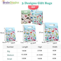 Brain Giggles 3Pcs Cartoon Dinosaur Theme Gift Bags, Paper Candy Gift Pouch Bags For Kids Party, Printing Paper Bags Kraft Paper Candy Gift Bag For Kids Birthday Party Supplies, Multicolor, Medium