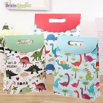 Brain Giggles 3Pcs Cartoon Dinosaur Theme Gift Bags, Paper Candy Gift Pouch Bags For Kids Party, Printing Paper Bags Kraft Paper Candy Gift Bag For Kids Birthday Party Supplies, Multicolor, Medium