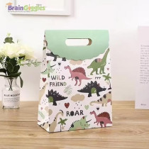 Brain Giggles 3Pcs Dinosaur Theme Gift Bags, Paper Candy Gift Pouch Bags For Kids Party, Cartoon Dinosaur Theme Paper Bags Kraft Paper For Kids Birthday Party Supplies, Multicolour, Small