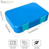 Brain Giggles Bpa Free Leakproof Airtight Bento Lunchbox With 6 Adjustable Compartments, 760 Ml Insulated Tiffin Box With Removable Tray For Kids And Adults Perfect For School Office, Blue