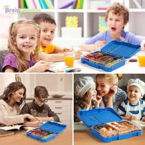 Brain Giggles Bpa Free Leakproof Airtight Bento Lunchbox With 6 Adjustable Compartments, 760 Ml Insulated Tiffin Box With Removable Tray For Kids And Adults Perfect For School Office, Blue