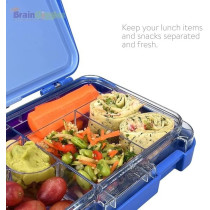 Brain Giggles Bpa Free Leakproof Airtight Bento Lunchbox With 6 Adjustable Compartments, 760 Ml Insulated Tiffin Box With Removable Tray For Kids And Adults Perfect For School Office, Blue