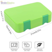 Brain Giggles Bpa Free Leakproof Airtight Bento Lunchbox With 6 Adjustable Compartments, 760 Ml Insulated Tiffin Box With Removable Tray For Kids And Adults Perfect For School Office, Light Green