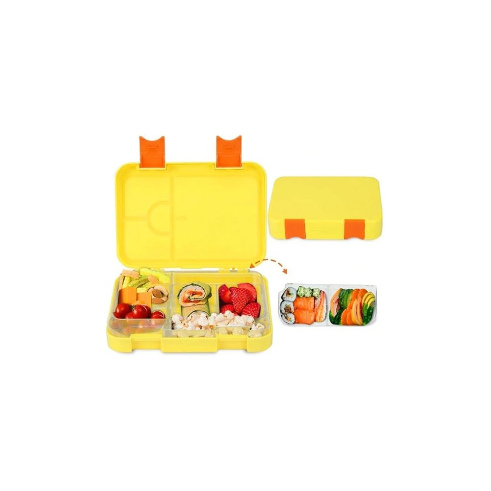 Brain Giggles Bpa Free Leakproof Airtight Bento Lunchbox With 6 Adjustable Compartments, 760 Ml Insulated Tiffin Box With Removable Tray For Kids And Adults Perfect For School Office, Yellow