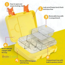 Brain Giggles Bpa Free Leakproof Airtight Bento Lunchbox With 6 Adjustable Compartments, 760 Ml Insulated Tiffin Box With Removable Tray For Kids And Adults Perfect For School Office, Yellow