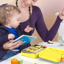 Brain Giggles Bpa Free Leakproof Airtight Bento Lunchbox With 6 Adjustable Compartments, 760 Ml Insulated Tiffin Box With Removable Tray For Kids And Adults Perfect For School Office, Yellow